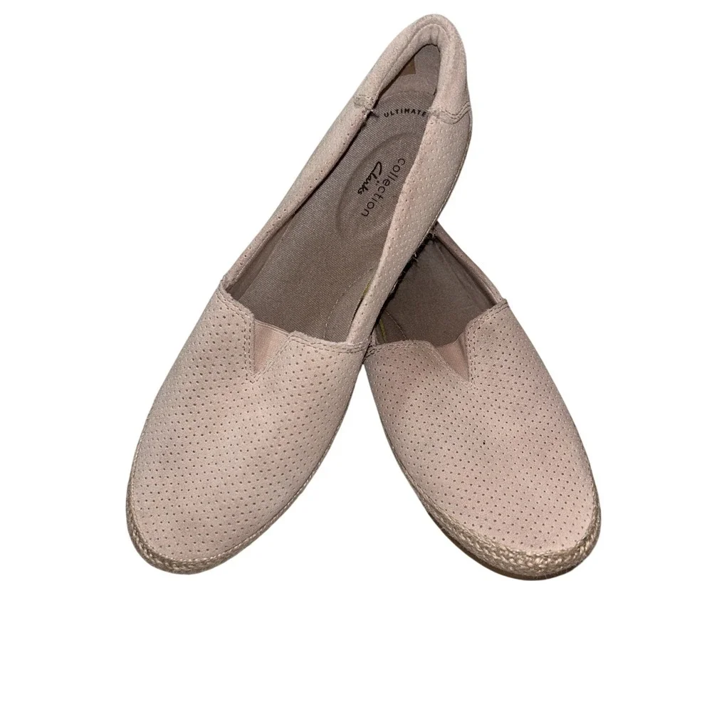 Clarks Collection Women 8.5‎ M Blush Pink Perforated Suede Espadrille Flats